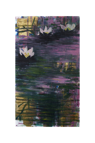 Purple deep golden lake with white lilies 1