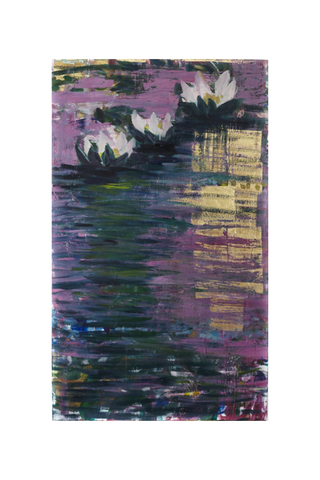 Purple deep golden lake with white lilies 2
