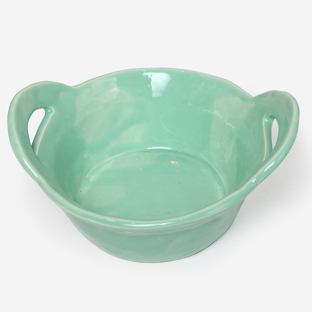 Round High servingdish with handles Green