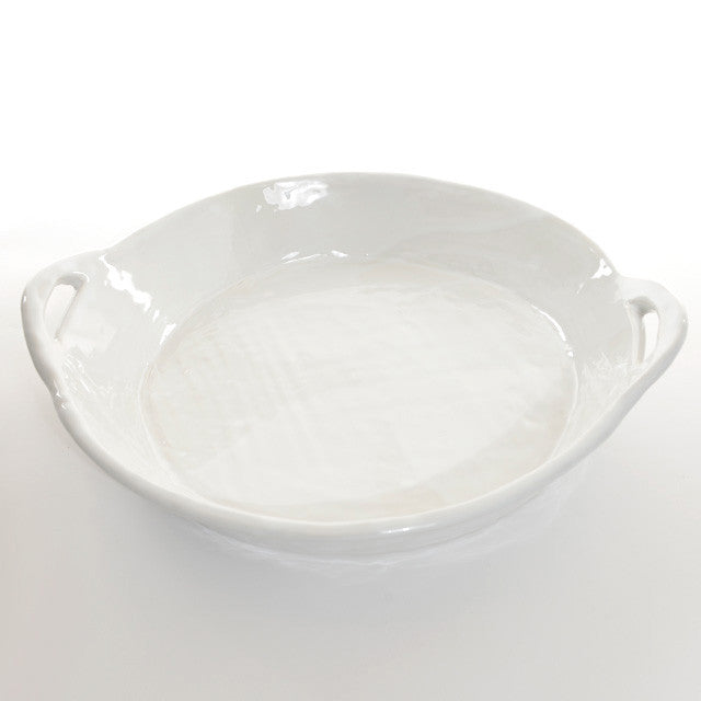 Round large servingdish with handles ovensafe - White