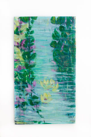 Yellow water lilies in lush water garden (Sold)