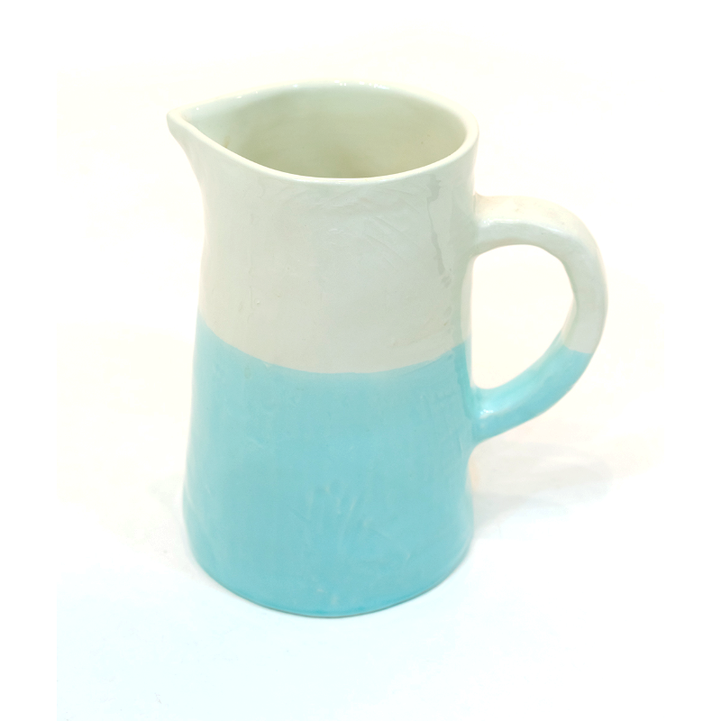 Large Jug/Pitcher Half & Half White/Turquoise