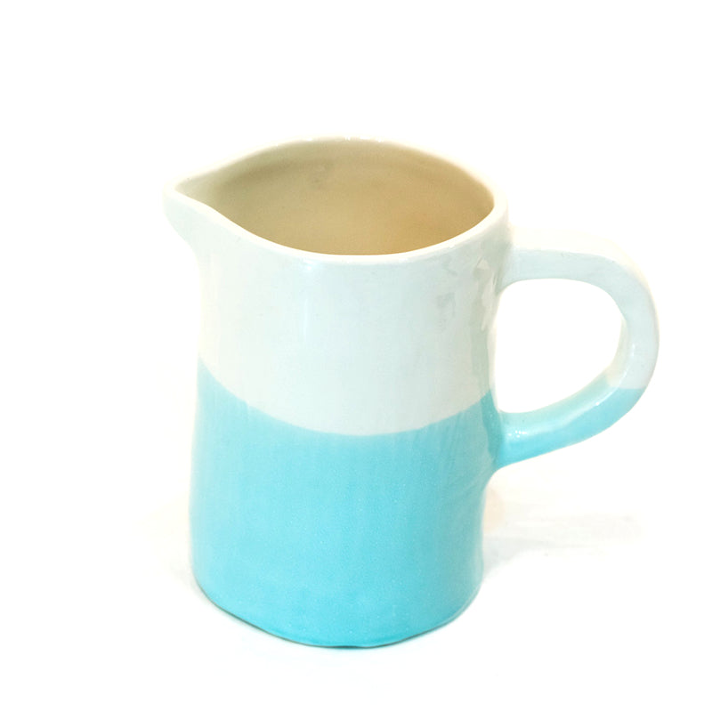 Small Jug/Pitcher Half & Half White/Turquoise